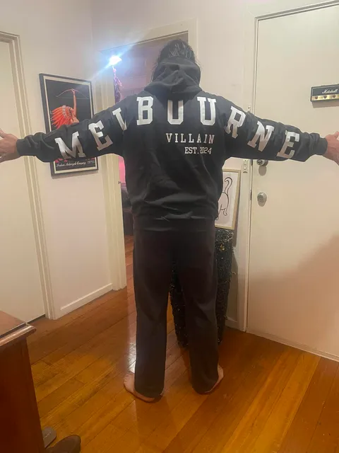 Customer Wayne wearing the Melbourne Patriot hoodie